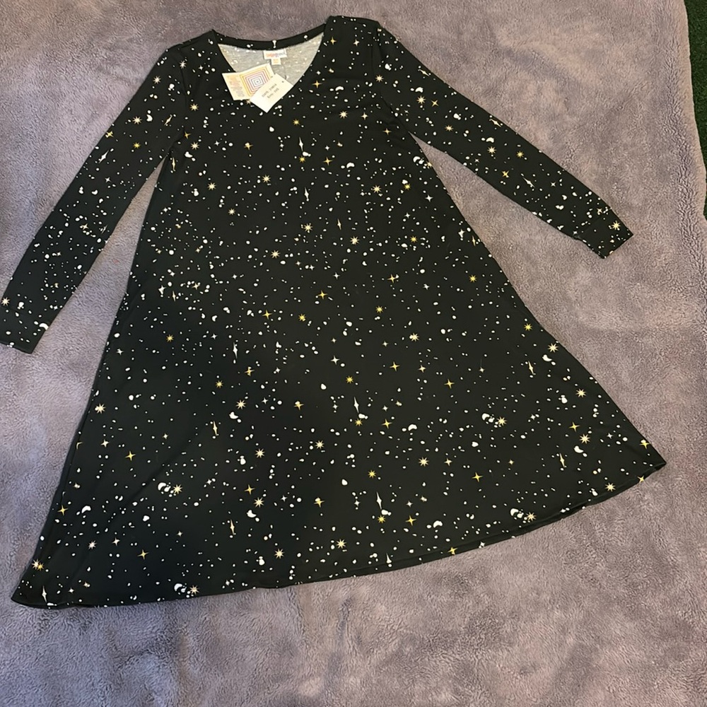 LULAROE EMILY LONG SLEEVE STAR AND MOON DRESS SIZE XXS